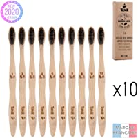 TAKIT Cepillo Dientes Bambu - x10 - Cerdas Medianas Con Carbón Infundido - Bio - Ecológico Y 100% Biodegradable